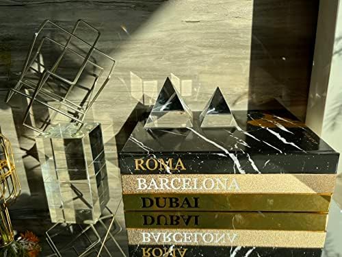 Velike Premium dekorativne Knjige za uređenje doma-Set od 3 knjige dekora za Stolić - zlatna folija štancanje kičme knjige sa praznim stranicama - Gradske Knjige za dekoraciju-Roma, Barselona, Dubai