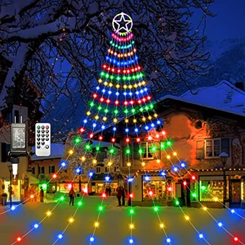 Otvoreni božićni ukrasi svjetla sa udaljenim, 10,4ft 324Ld vodopada 8 načina i tajmer božićni gudački svjetla sa gornjom zvijezdom za kuću za odmor Božićni dvorišni dekor, višebojni