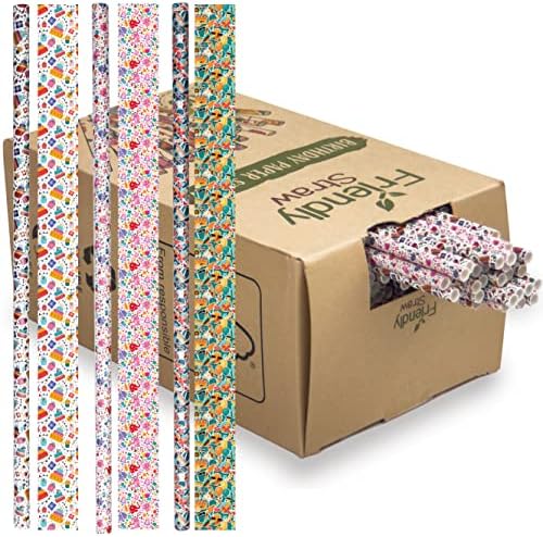Prijateljska slamka 300 pakovanja biorazgradive rođendanske teme papirne slamke za piće, 7,75 x .25 papirna slamka za piće Bulk Pack - Proslavite sa stilom